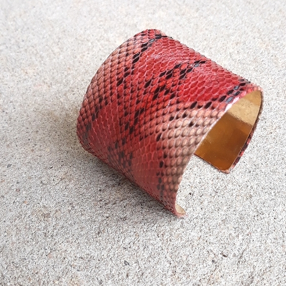 Pink/Hand Painted /Python Snakeskin Cuff Bracelet/Exotic/ Handcrafted - Picture 10 of 13